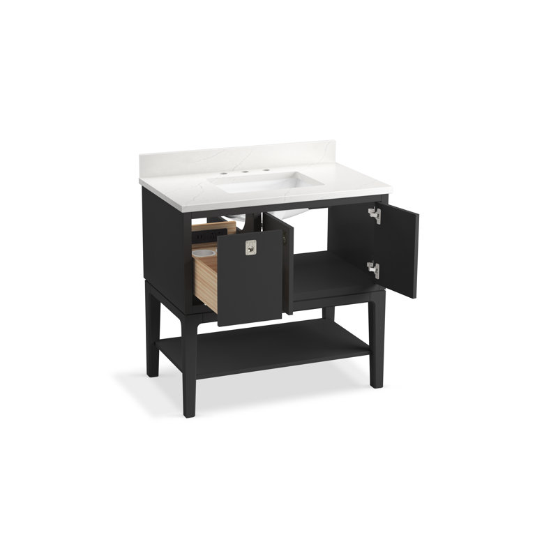 Seagrove By Studio McGee 36 in. Bathroom Vanity Cabinet With Sink And Quartz Top, Ferrous Gray, Polished Nickel