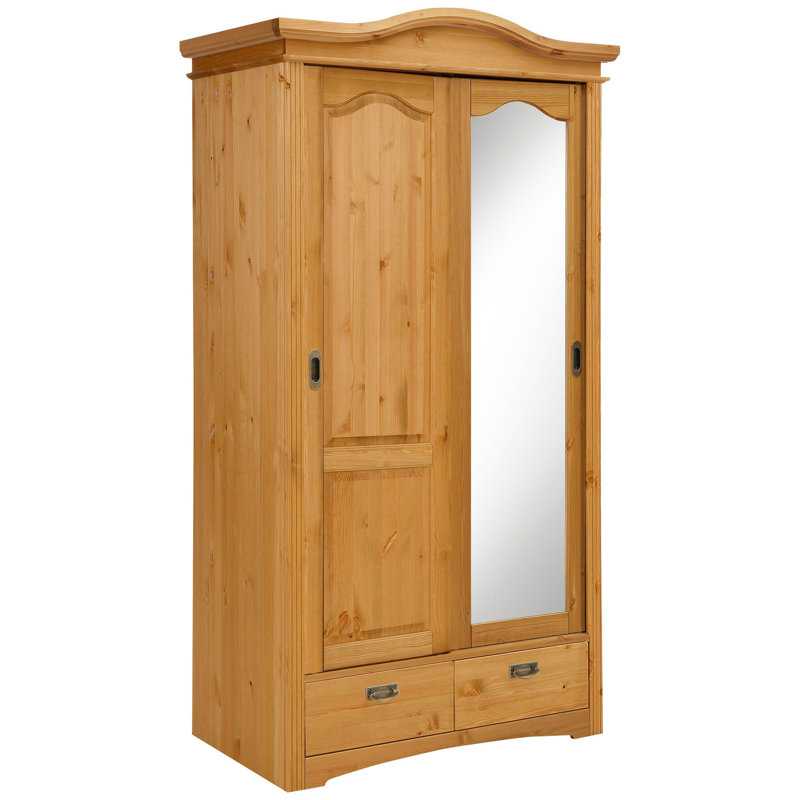 Donalsonville 2 Door Solid Wood Wardrobe, Natural Brown Oil