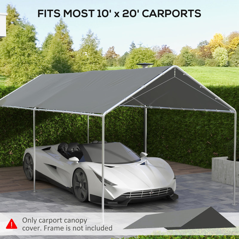Outsunny 10' X 20' Carport Replacement Top Canopy Cover, UV Resistant And Water Resistant Car Port Portable Garage Tent Cover With Ball Bungee Cords, Only Cover (Canopy)