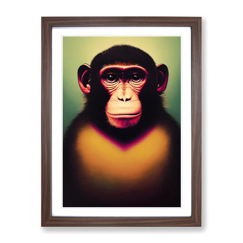 Monkey Face - Wall Art, 34cm H x 25cm W x 2cm D, Walnut Framed