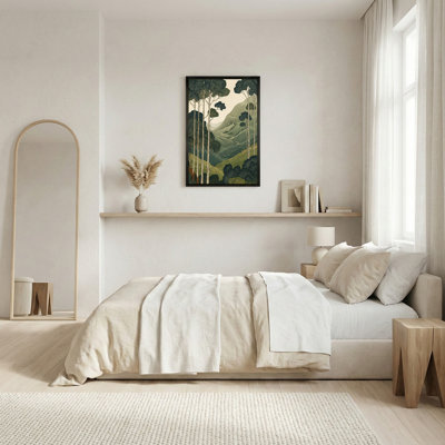«Green Trees and Rolling Mountains In Vintage Style», art mural sur toile