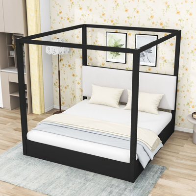 Canopy Platform Bed with Upholstered Headboard