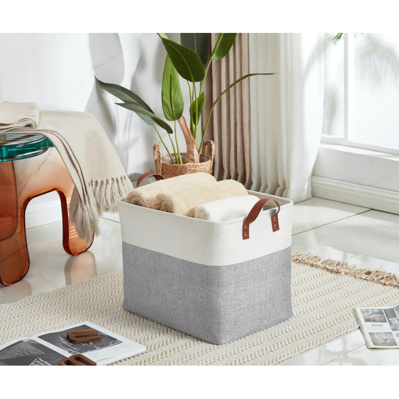 Bac de rangement pliable | Panier pliable en tissu robuste avec poignées, Gris / blanc
