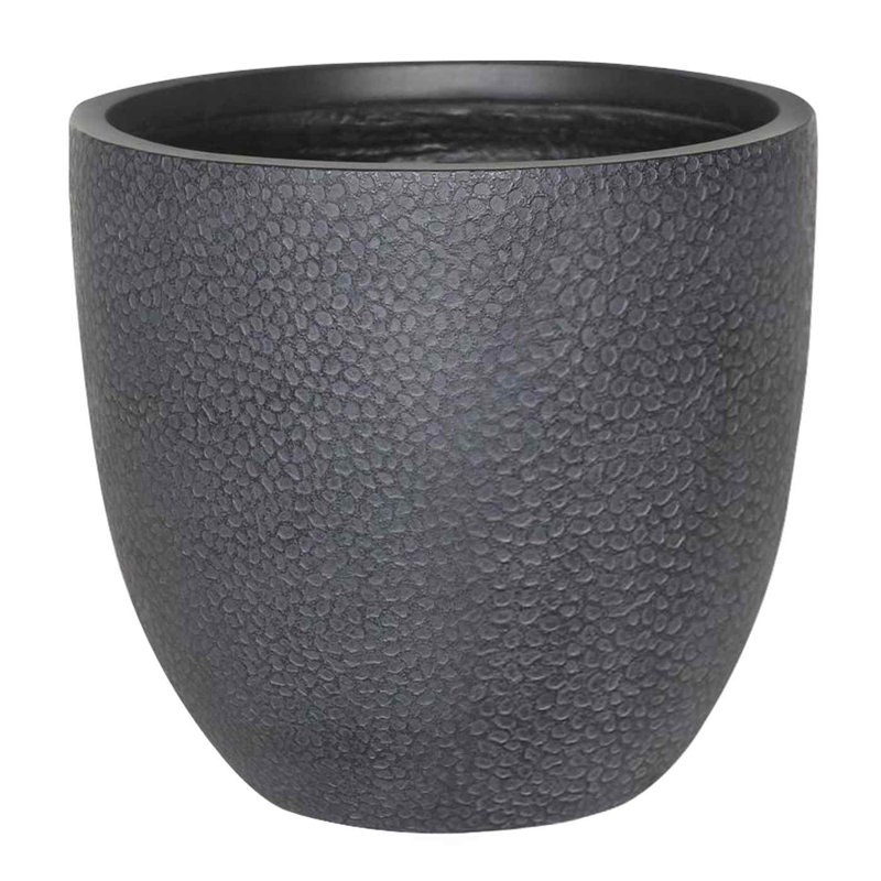 Concrete Effect Round Planter, Frostproof Outdoor Plant Pot with Hammered Pattern, Round Garden Planter with Drainage Holes