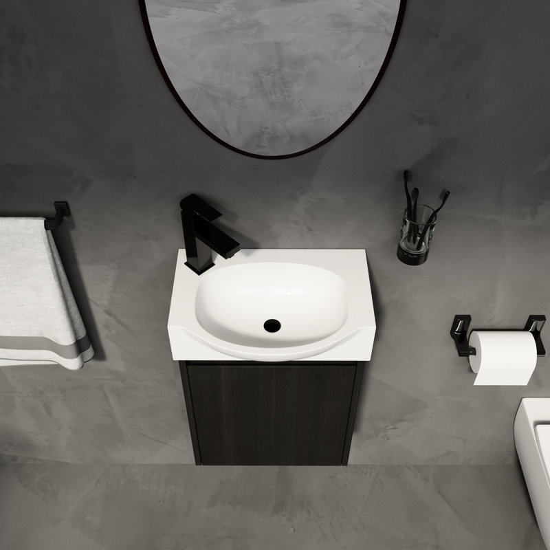 Meuble-lavabo de salle de bain 16 po pour petite salle de bain, céramique moderne noire et armoire, espace facile à nettoyer