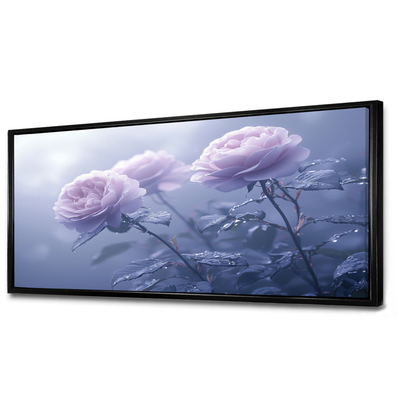 Fleurs de lavande en fleurs dans la matinée III - Art mural floral, H 28 po x l 60 po, Impression encadrée flottante