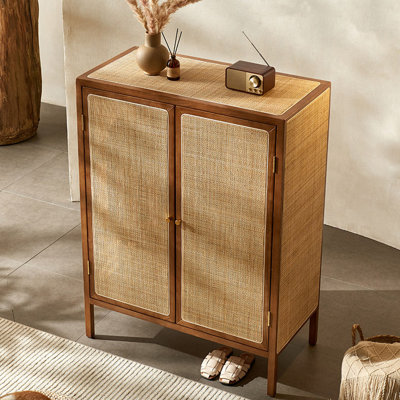 Rattan Cabinet Double Doors Three Shelves