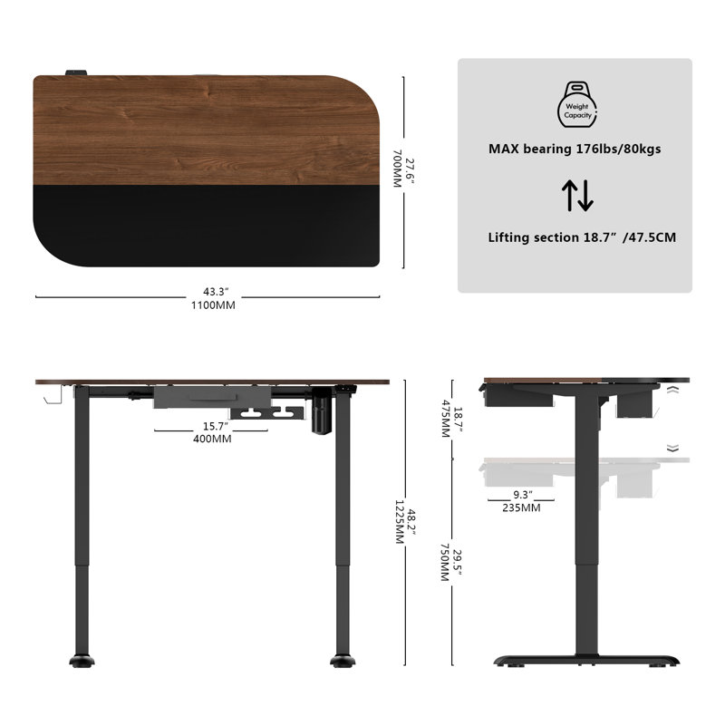 Bureau pour travailler debout à hauteur réglable, Brun