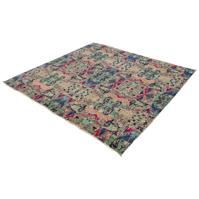Tapis décoratif en laine noué à la main de conception unique 9 pi 8 po x 10 pi 1 po Dhia New Age