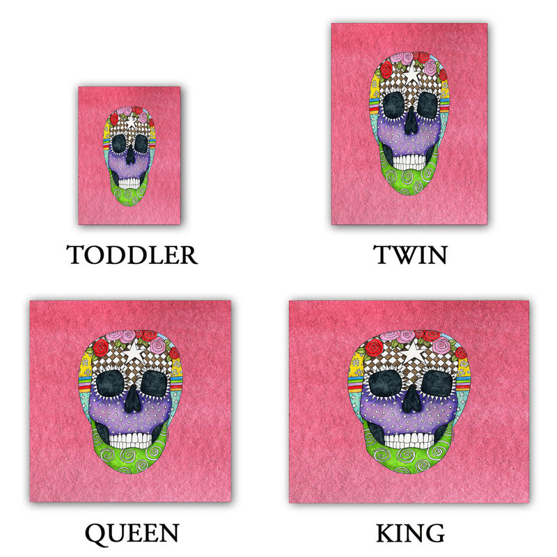 Ensemble de housse de couette Sugar Skull, 1 housse de couette grand + 2 taies standards, Noir / Vert