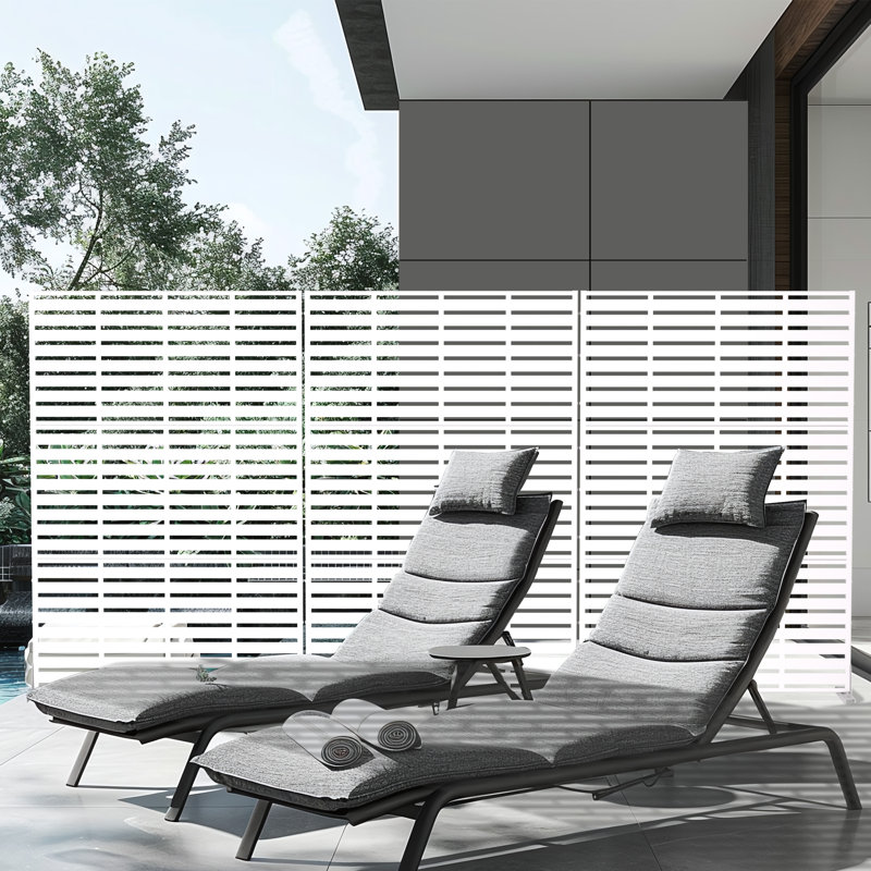Paravent d'extérieur en métal, Blanc, 72" H x 47" W x 16" D