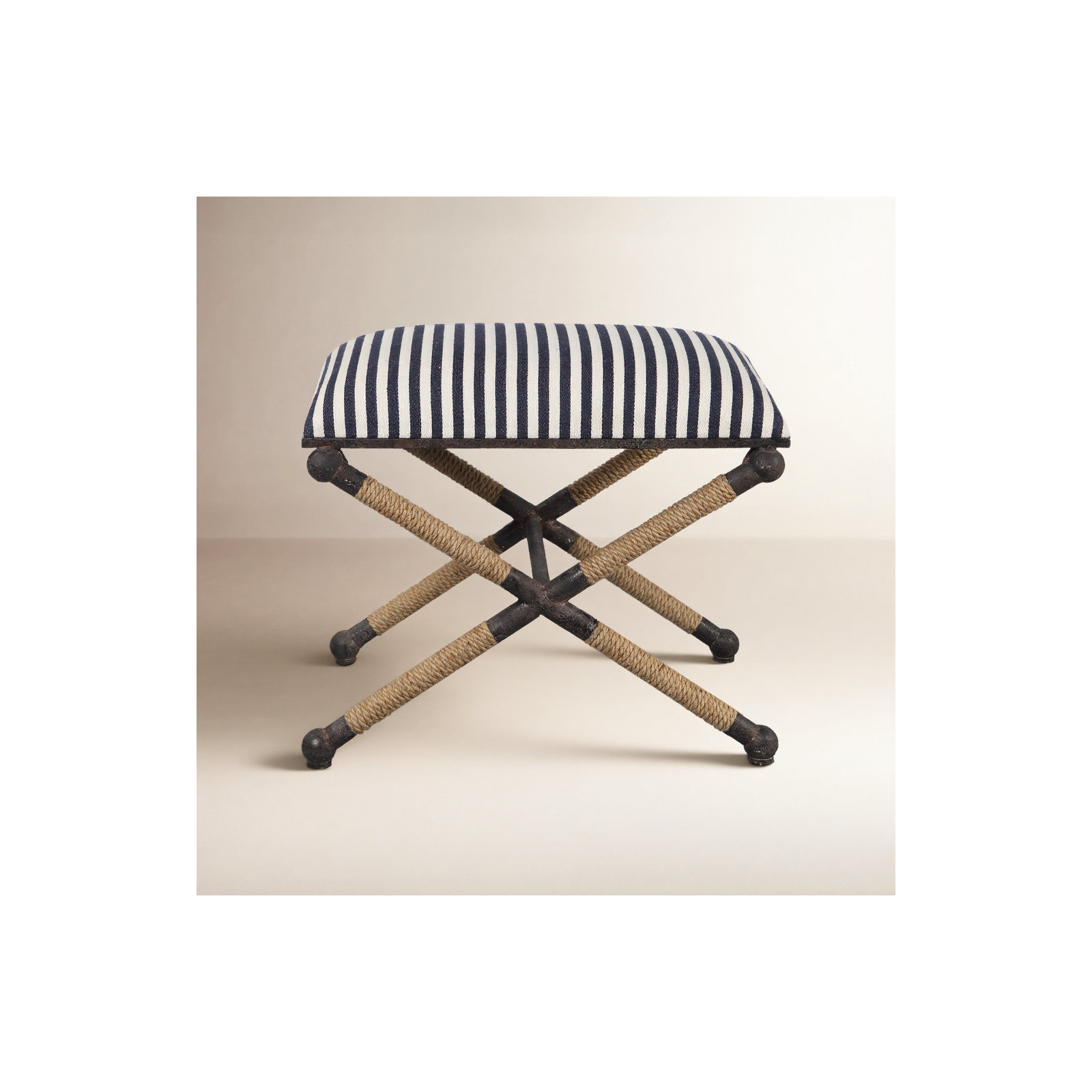 Cherise Accent Stool, Navy/White/Brown
