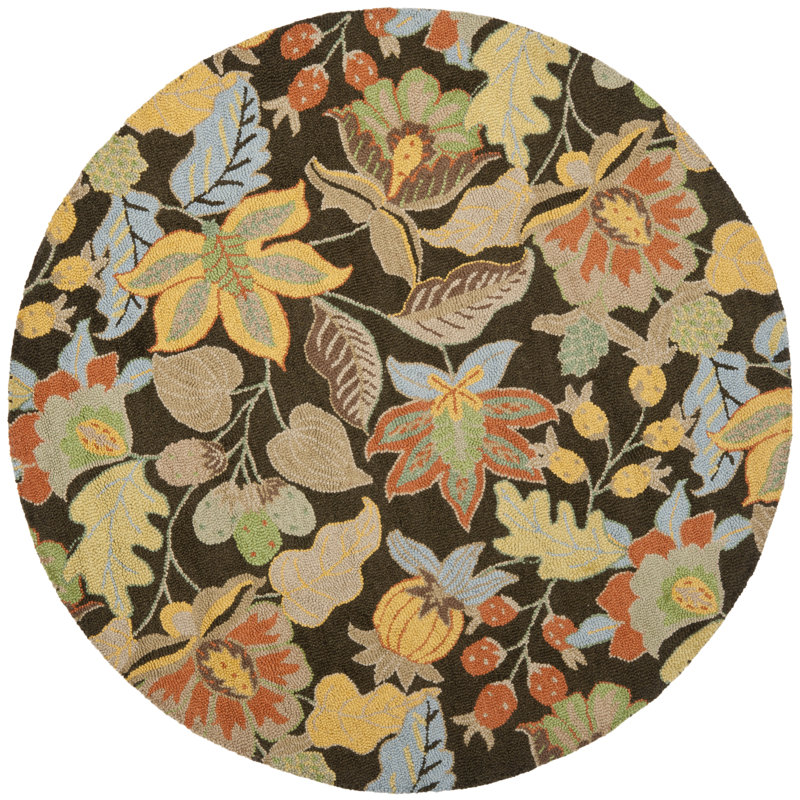 Tapis floral en laine crocheté à la main Emrick Blossom, Rond 6 pi