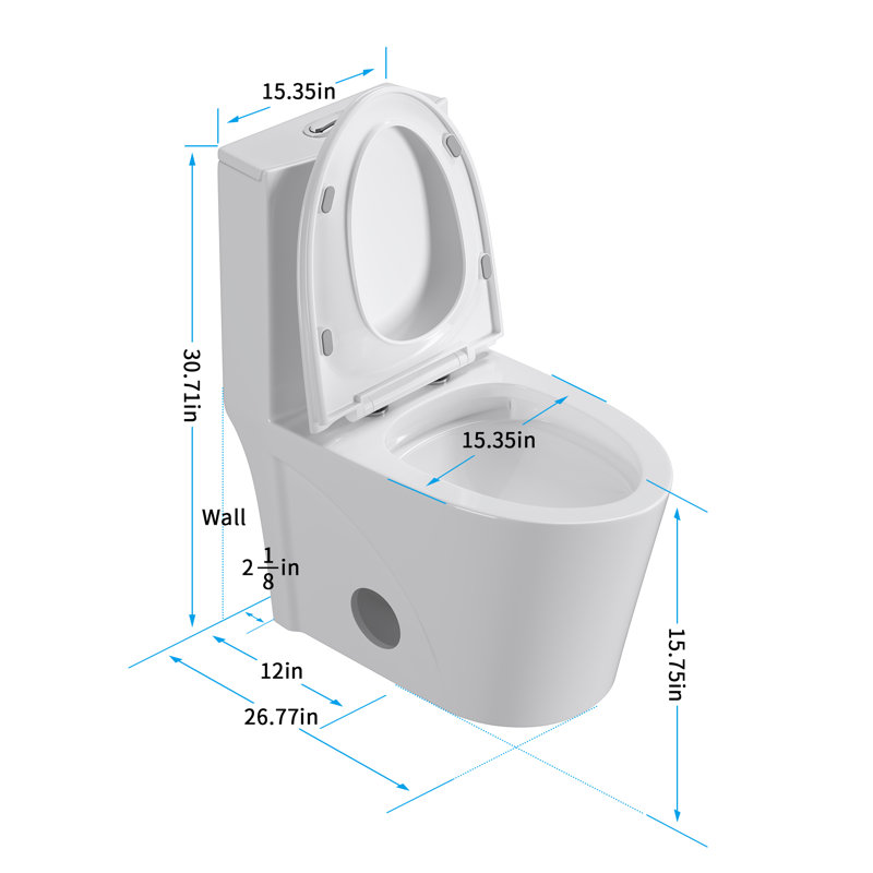 Toilette allongée une pièce à double chasse 1,6 GPF (siège inclus)