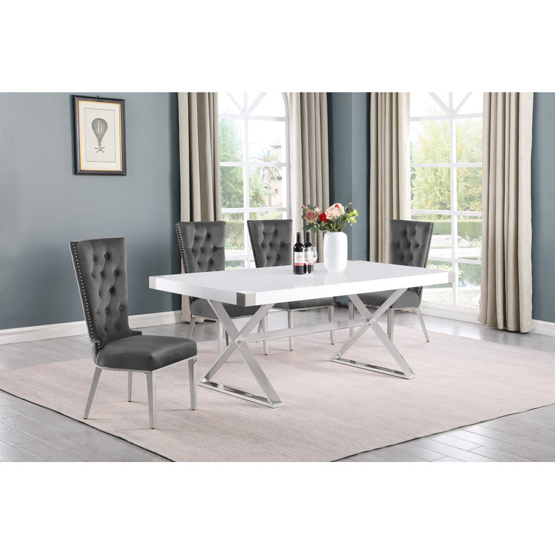 Ensemble de salle à manger rectangulaire L 78 po x l 40 po Hitansh, Gris / argent, 5, Argent