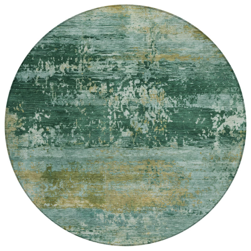 Machine Washable Indoor/Outdoor Meredith ACN2146 Abstract Rug, Rond 8 pi