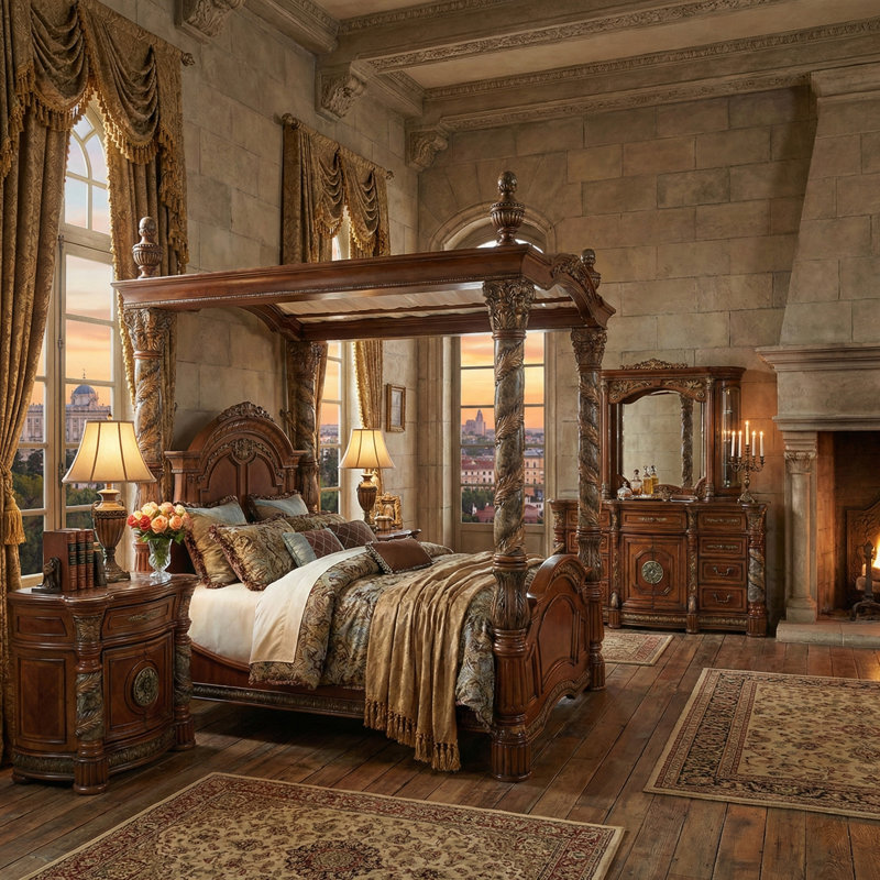 Villa Valencia Solid Wood Canopy Bed, California King