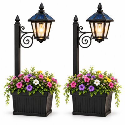 Solar Lamp Post with Planter 35.4" Warm White LED Light, Auto On/Off No Wiring, Weatherproof PP+ABS | Fill With Your Favourite Flowers & Greenery (Plants Not Included)