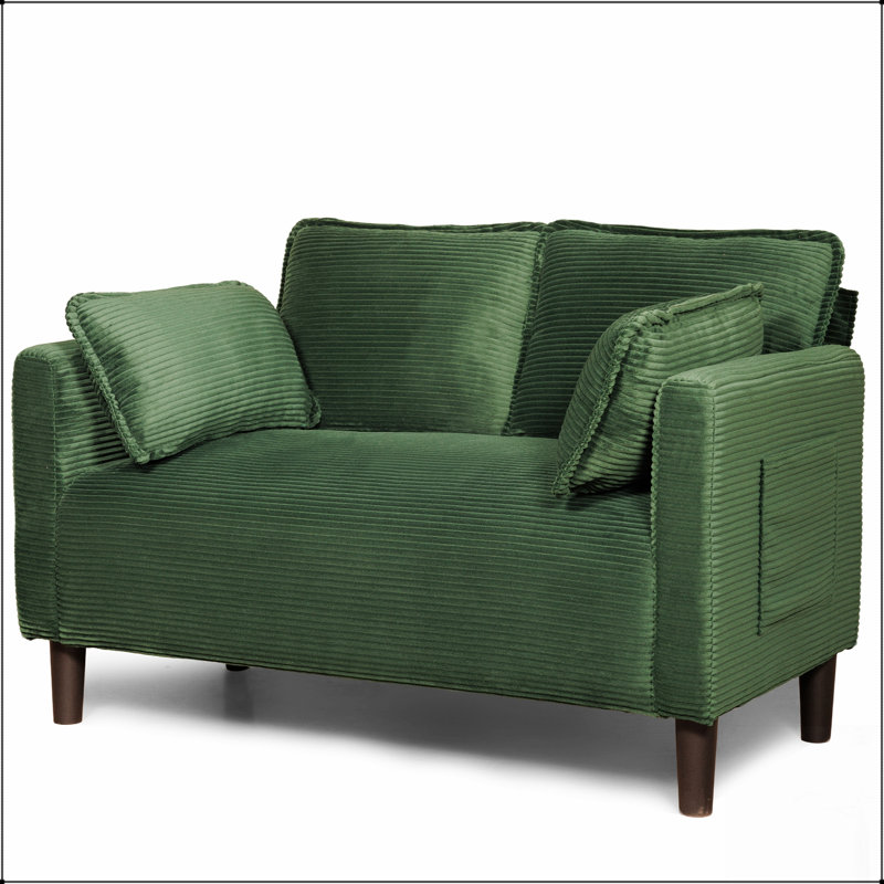Causeuse en velours côtelé de 48 pouces avec coussins confortables, poche de rangement latérale, structure robuste, éponge à rebond élevé, assemblage facile pour les espaces de vie modernes