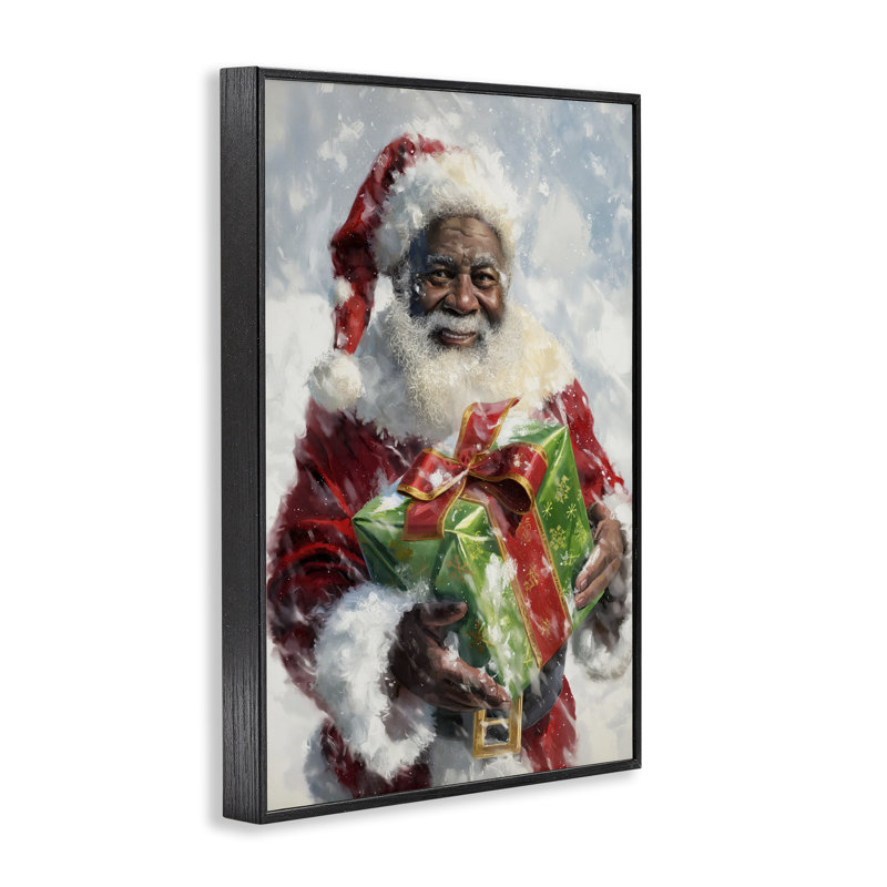«Santa Claus & Gift», estampe numérique encadrée par Imagine It Images, H 18 po x l 12 po, Giclée encadrée noir minuit