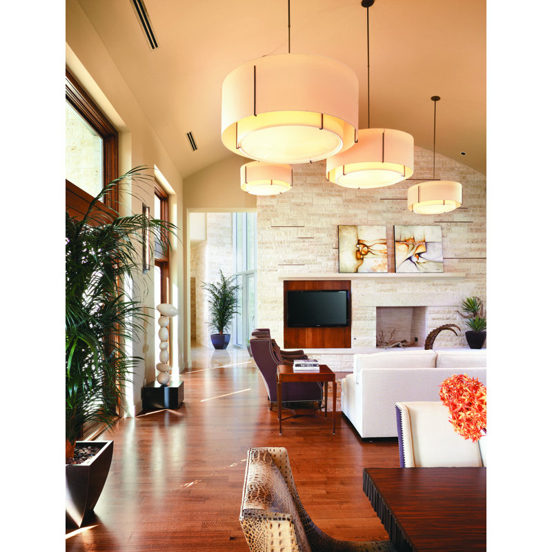 Exos 1 - Light Unique/Statement Drum Pendant, Flax, Natural Iron