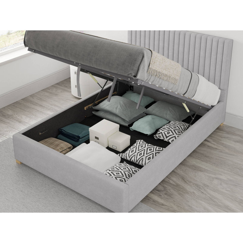 Chevy Upholstered Ottoman Storage Bed, Double (4'6), Silver