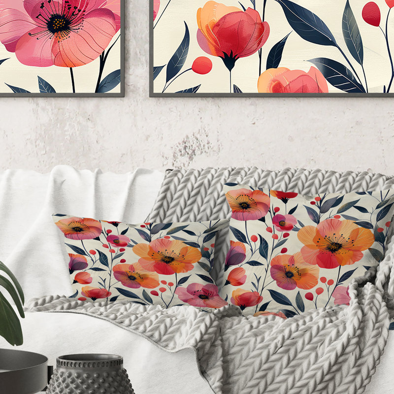 Coussin lombaire orange et vert avec motifs floraux Fusion Gardens I
