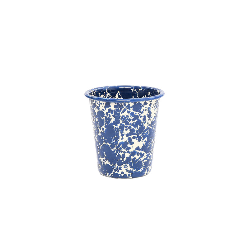 Crow Canyon Enamelware Splatter 14 oz Tumblers, Grey, 3.5" H x 3.5" W x 3.5" D, Navy/Cream