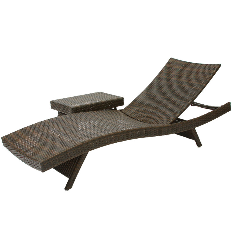 Lisbeth Outdoor Chaise Lounge with Table, Brown