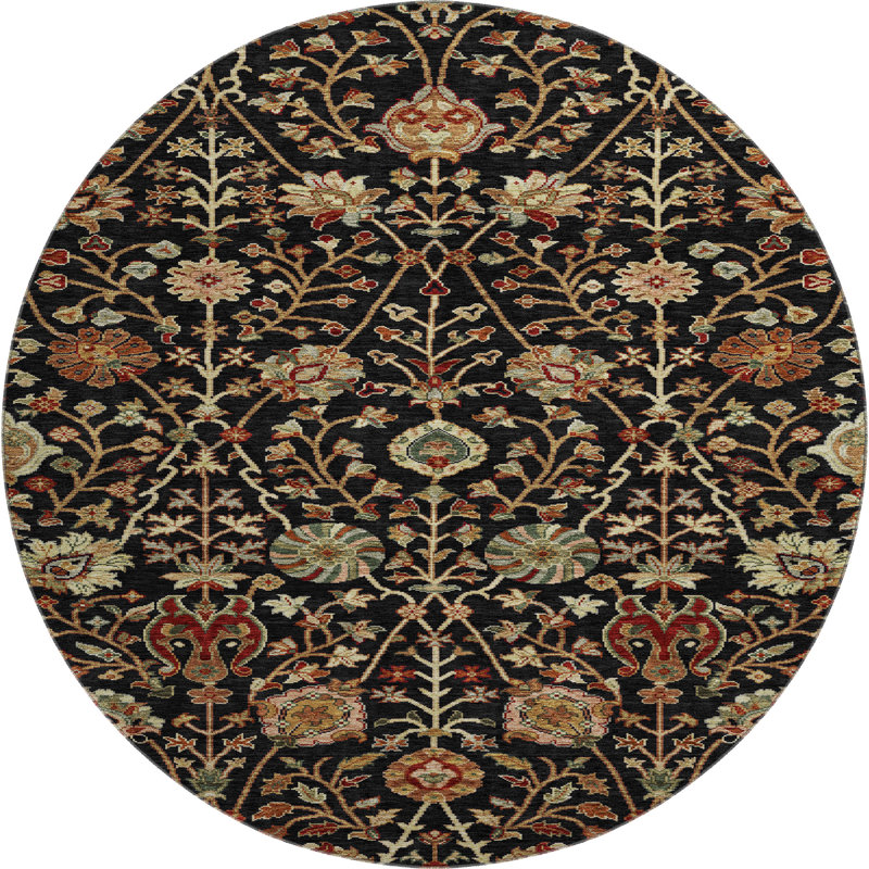 Premium Machine Washable Dahl AMF1085 Floral Rug, Round 8'