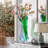 Hand-blown green and blue glass vase, unique swirl pattern sculptural vase, art glass table vase, suitable for modern home decoration.