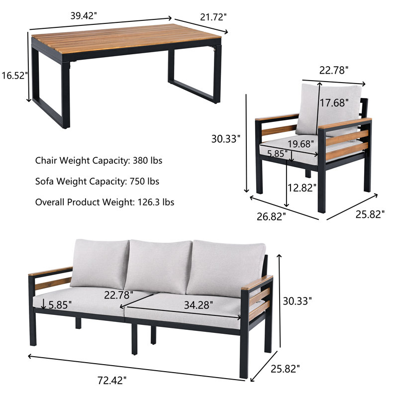 4 - Piece Patio Conversation Set With Cushions, Beige