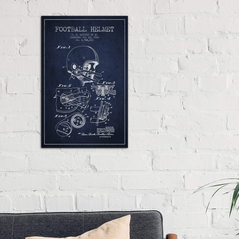 Football Helmet Navy Blue Patent Blueprint by Aged Pixel - Wrapped Canvas Print, 66.04 cm H x 45.72 cm W x 3.175 cm D