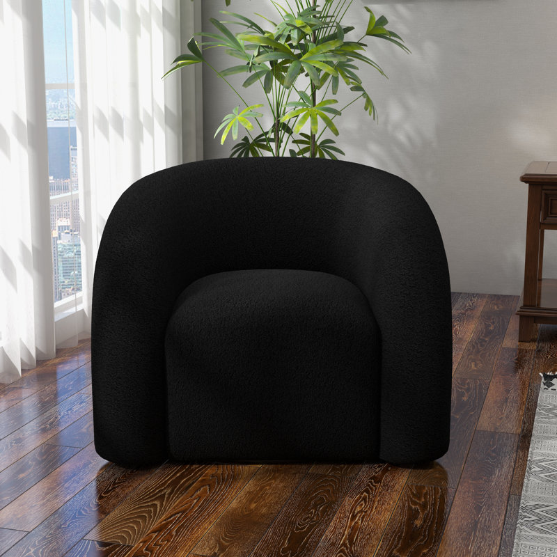 Fauteuil demi-tonneau pivotant rembourré Coyle, Polyester noir, 1
