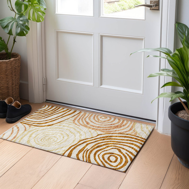 Premium Machine Washable Prisco Terracotta Rug, Rectangle 1'8" x 2'6"