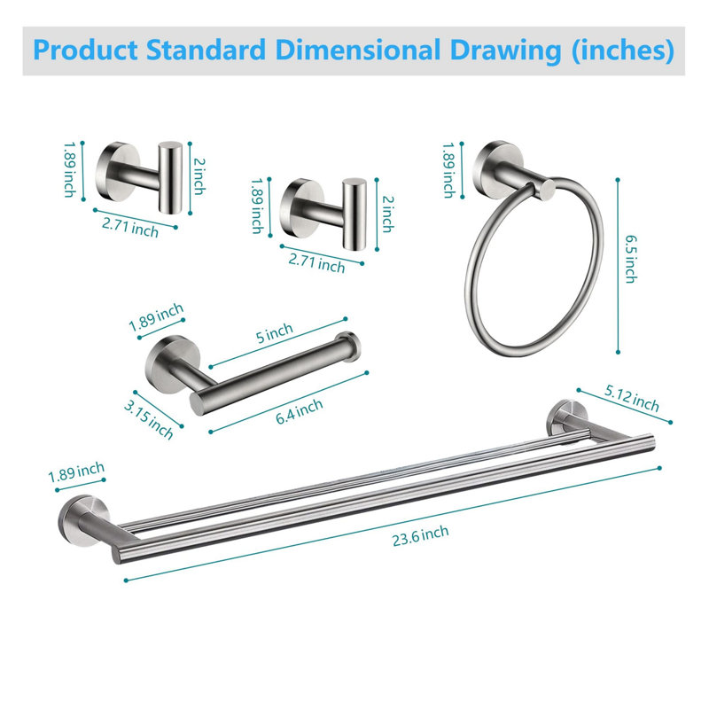 Ensemble de support à serviettes 5 pièces, Nickel brossé