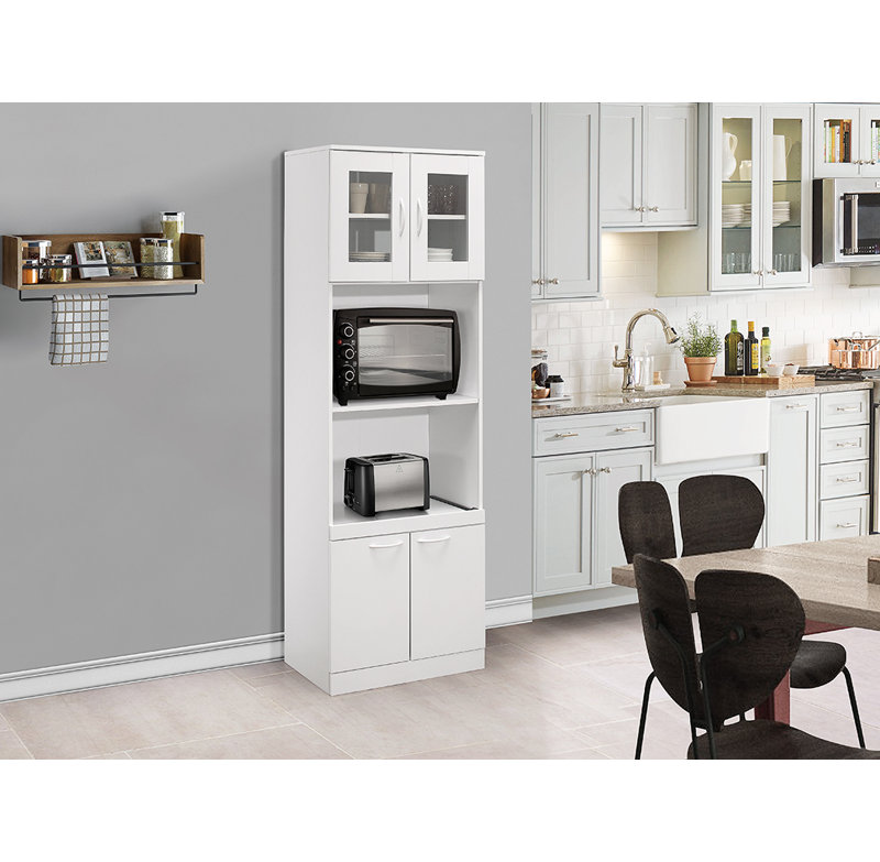 Danbury Tall White Laminate Kitchen Storage Cabinet with Glass Doors