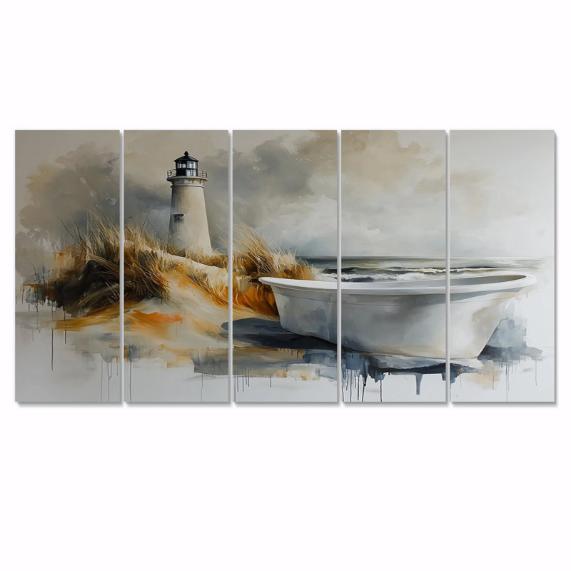 Ensemble de salle de bain mural gris et blanc Seaside Retreat, H 32 po x l 80 po