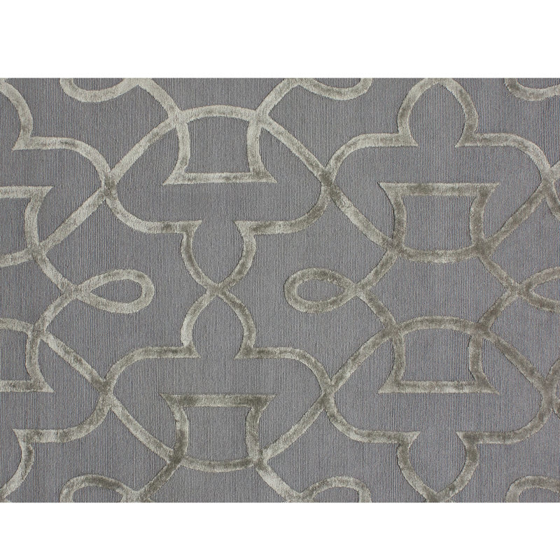 Tapis géométrique en laine / viscose à motif géométrique gris / argent, Rectangle 9 pi x 12 pi