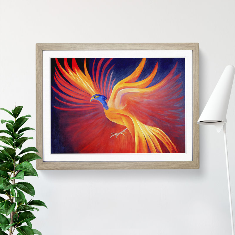 Compelling Phoenix Bird - Framed Print, 46cm H x 64cm W x 2cm D, Oak
