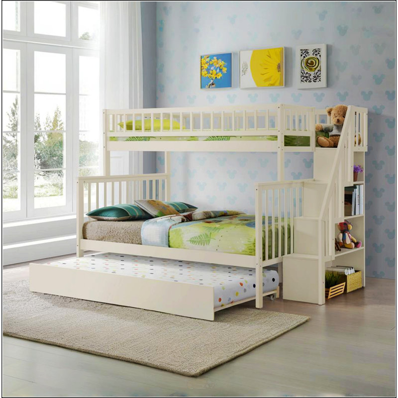 Lit superposé simple au-dessus de l'escalier avec lit gigogne et rangement, crème, coffre-fort et peu encombrant pour les chambres d'enfants