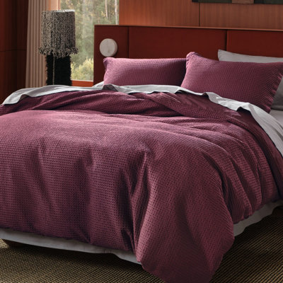Bedsure Cotton Duvet Cover Queen - 100% Cotton Waffle Weave Burgundy Beding Set for All Season (Set of 3)