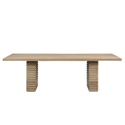 Table de salle à manger industrielle contemporaine 95 po - Finition frêne clair, bois massif / d'ingénierie, sièges 6 à 10