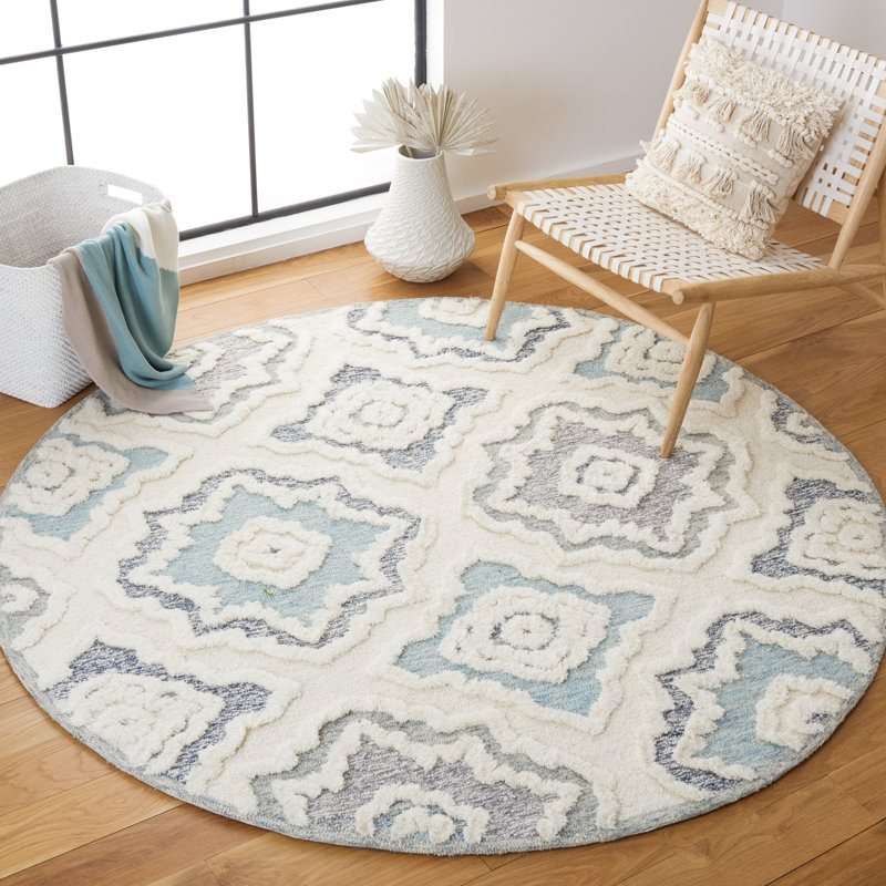 Altrincham Hand Tufted Wool And Cotton With Latex Geometric Rug, Round 6'