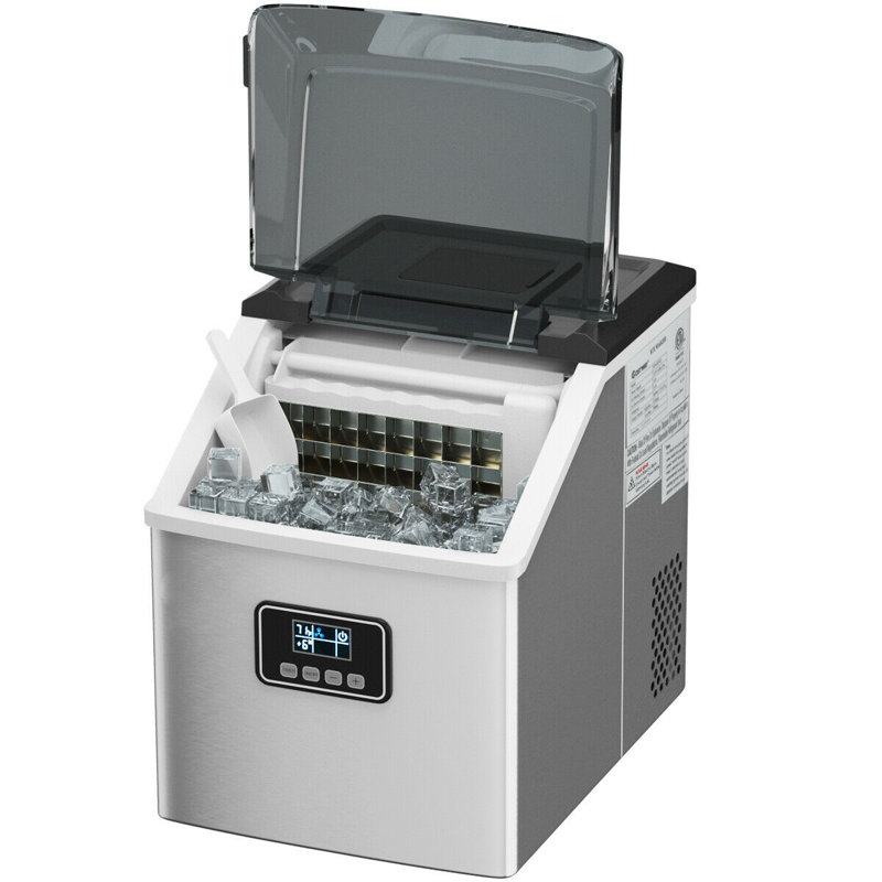 Silver Stainless Steel Portable Ice Maker with LCD Display
