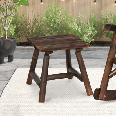 Wooden Adirondack Log Side Table, Cedar Wood Outdoor Square End Table W/Slatted Tabletop, Oversize 19.5" Indoor Outdoor Patio Side Coffee Table For Garden Patio Backyard Porch