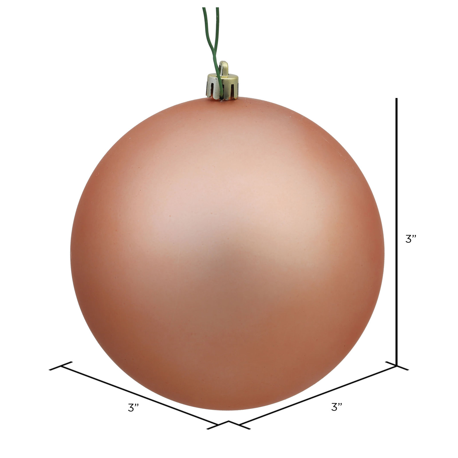 Holiday Décor Ball Ornament, 3" H x 3" W x 3" D, Matte Rose Gold