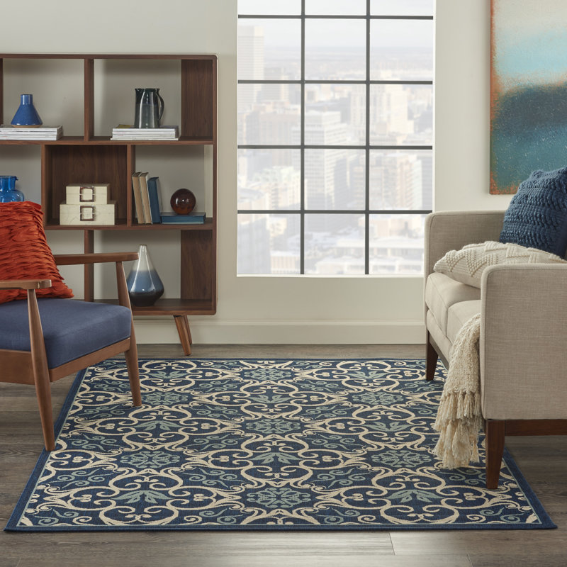 Tapis bleu marine traditionnel Janyce, Rectangle 3 pi 11 po x 5 pi 11 po