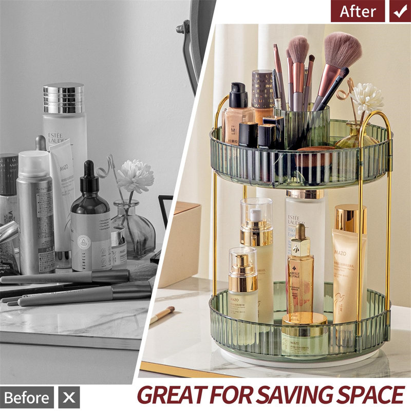 Aviezri Plastic Makeup Organiser, Gold/Green