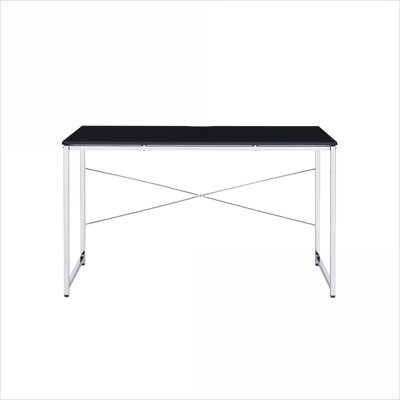 Bureau moderne avec cadre en métal chromé Tennos | Noir | Métal Bois synthétique